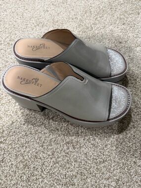 Naked Feet Women's Gray platform Slide Sandals